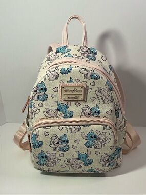 Disney Parks Loungefly Stitch & Angel Mini Backpack Cream